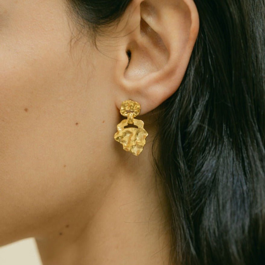 Crumpled Gold Stud Drop Small Earrings - Eloise - Lulu B Jewellery