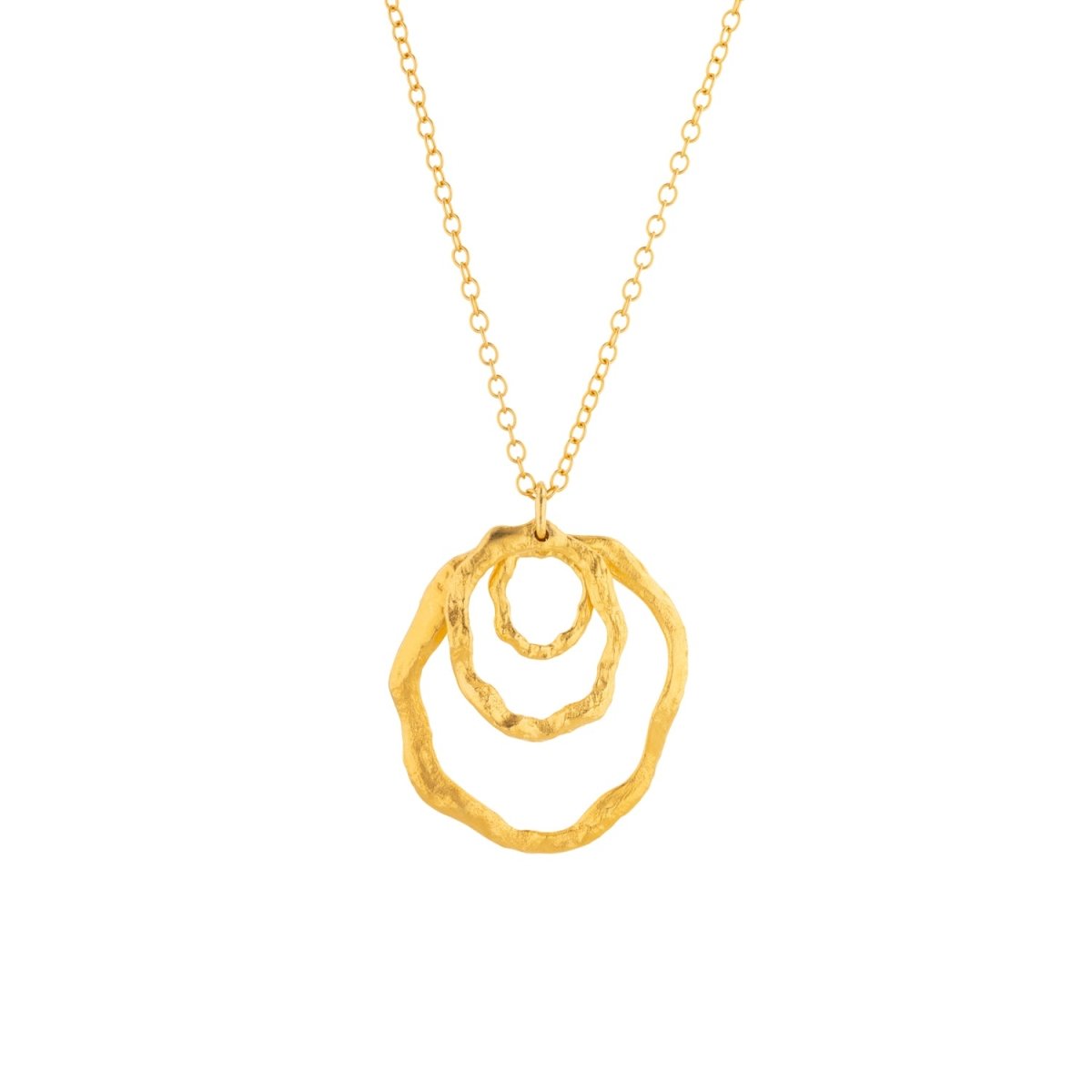 Crumpled Gold Triple Circle Long Necklace - Lulu B Jewellery