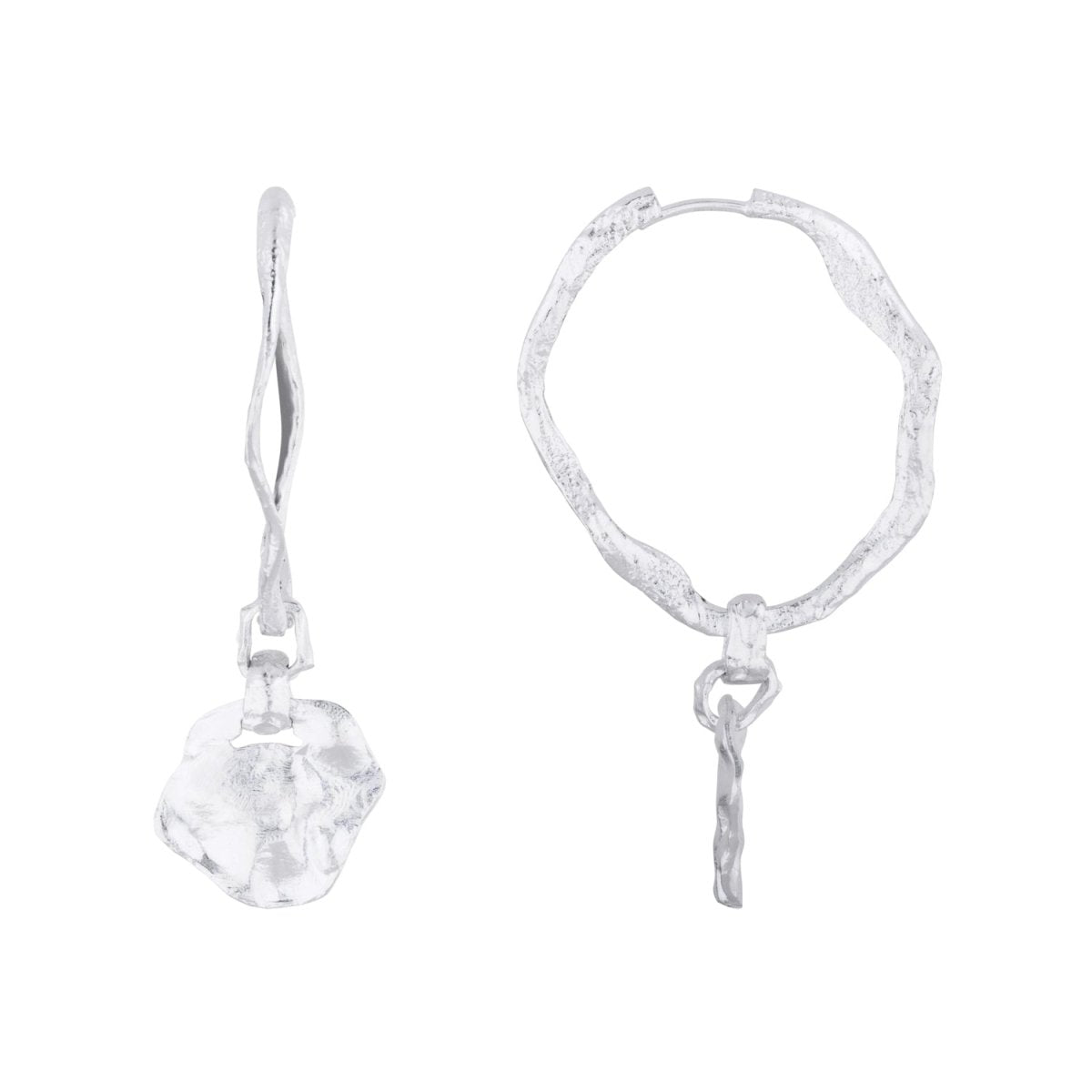 Crumpled Silver Hoop Earrings with Coin - Large - Lulu B Jewellery