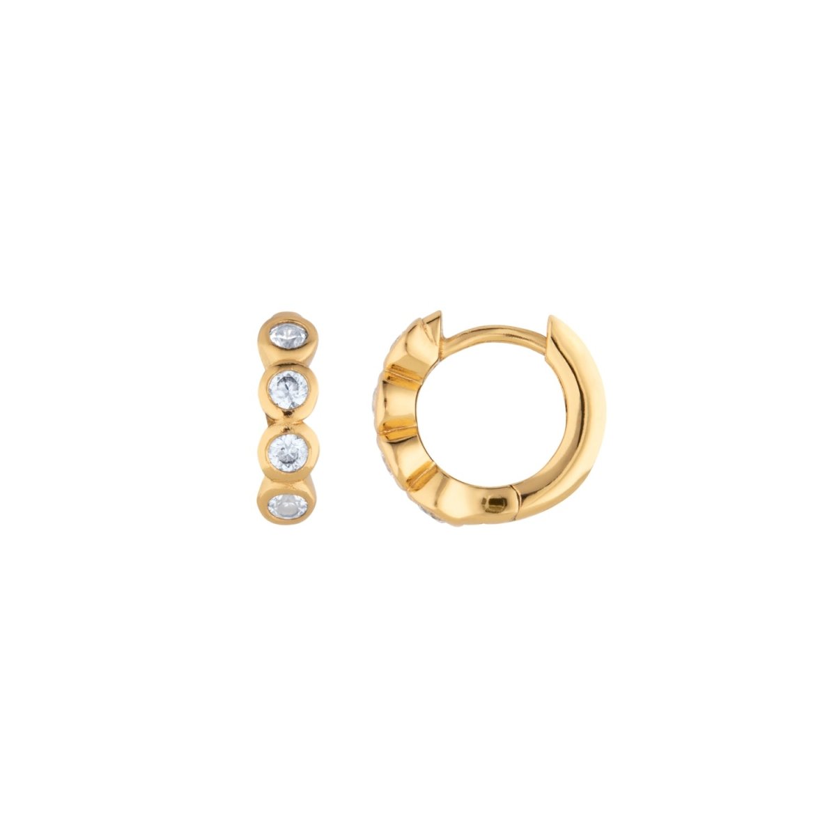 Cubic Zirconia Huggie Hoop Gold Classic Earring - Lulu B London - Timeless Jewellery