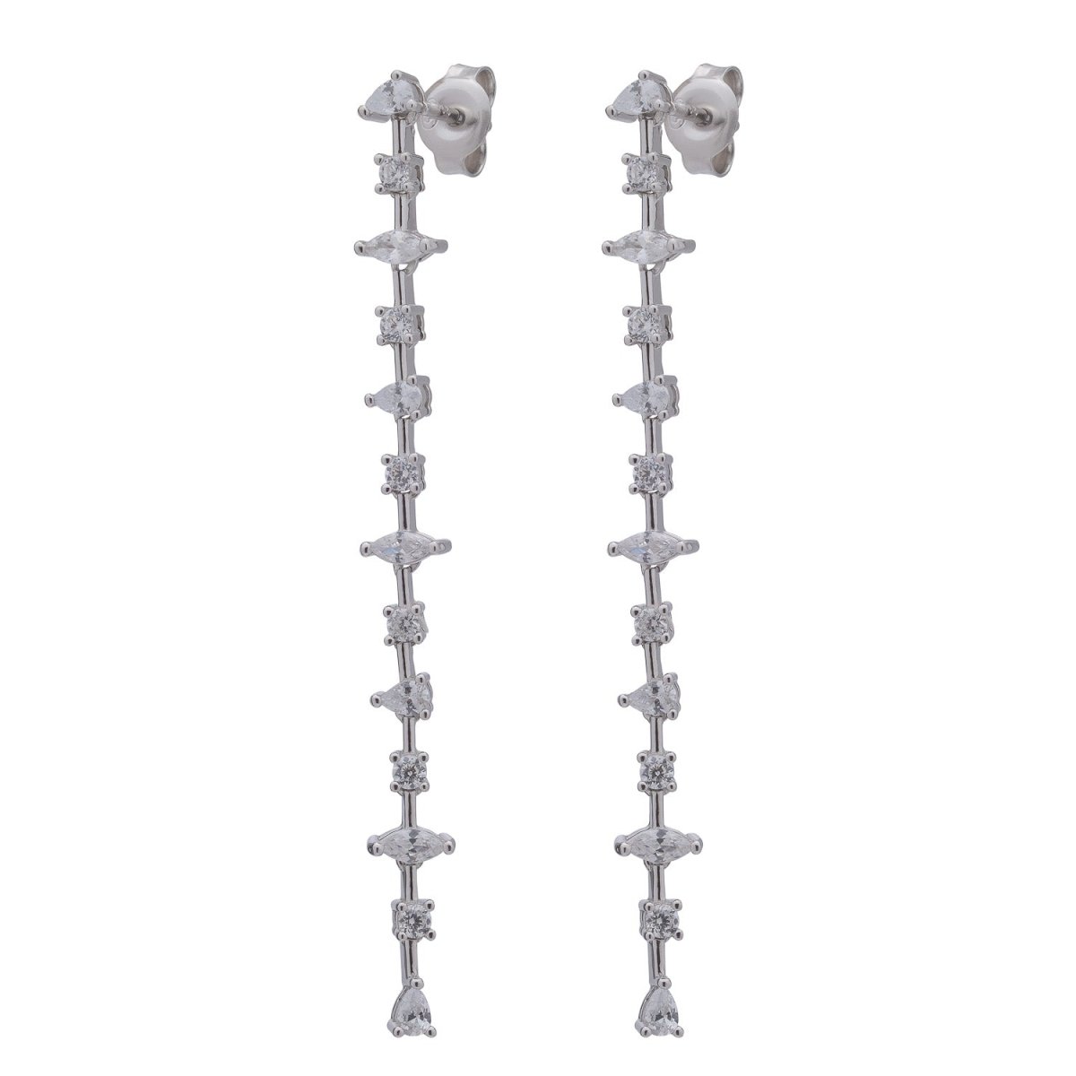 Cubic Zirconia Long Silver Stud Drop Earrings - Brooke - Lulu B Jewellery