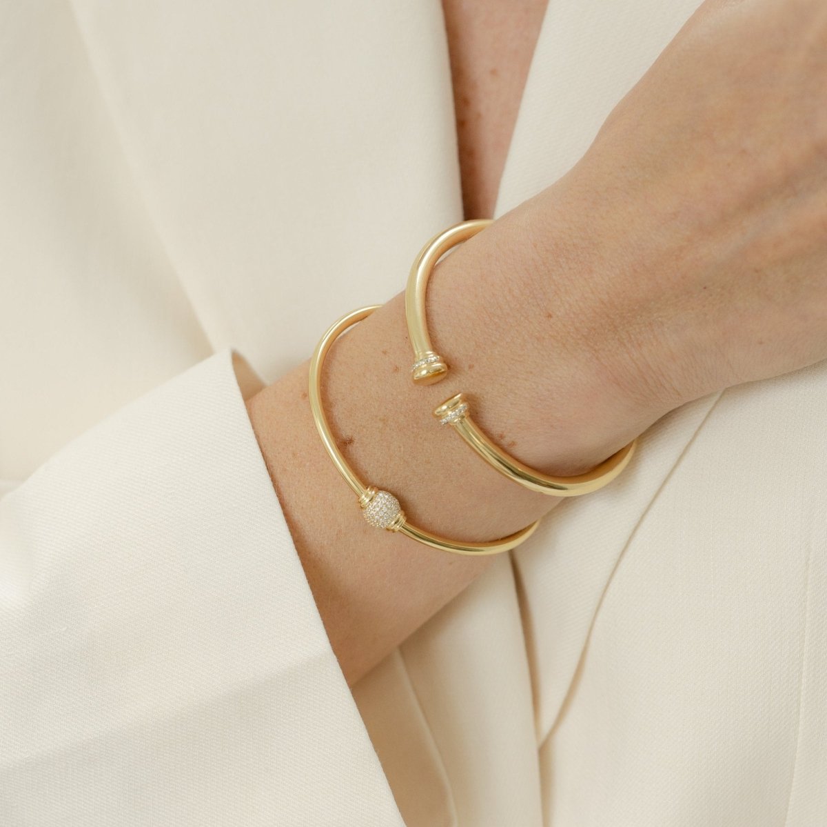 Cuff Gold Bangle with Cubic Zirconia - Siena - Lulu B Jewellery