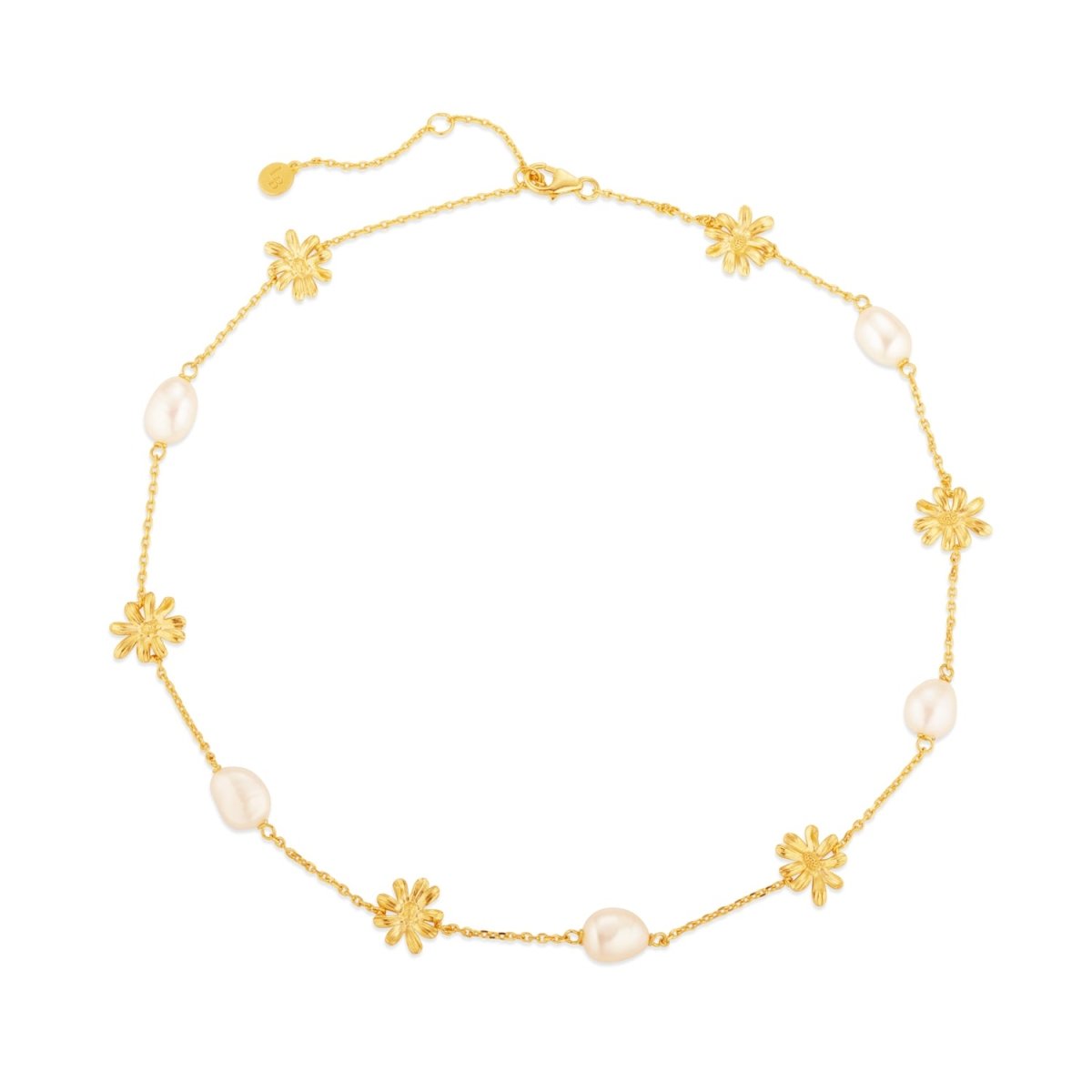 Daisy Flower and Pearl Gold Chain Necklace - Lulu B London - Timeless Jewellery