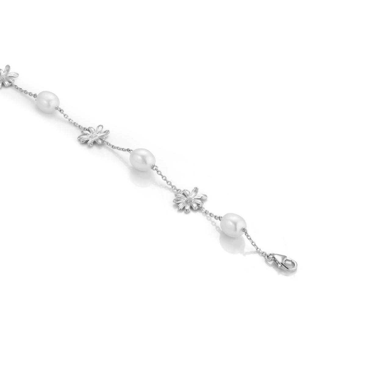 Daisy Flower and Pearl Silver Chain Bracelet - Lulu B London - Timeless Jewellery