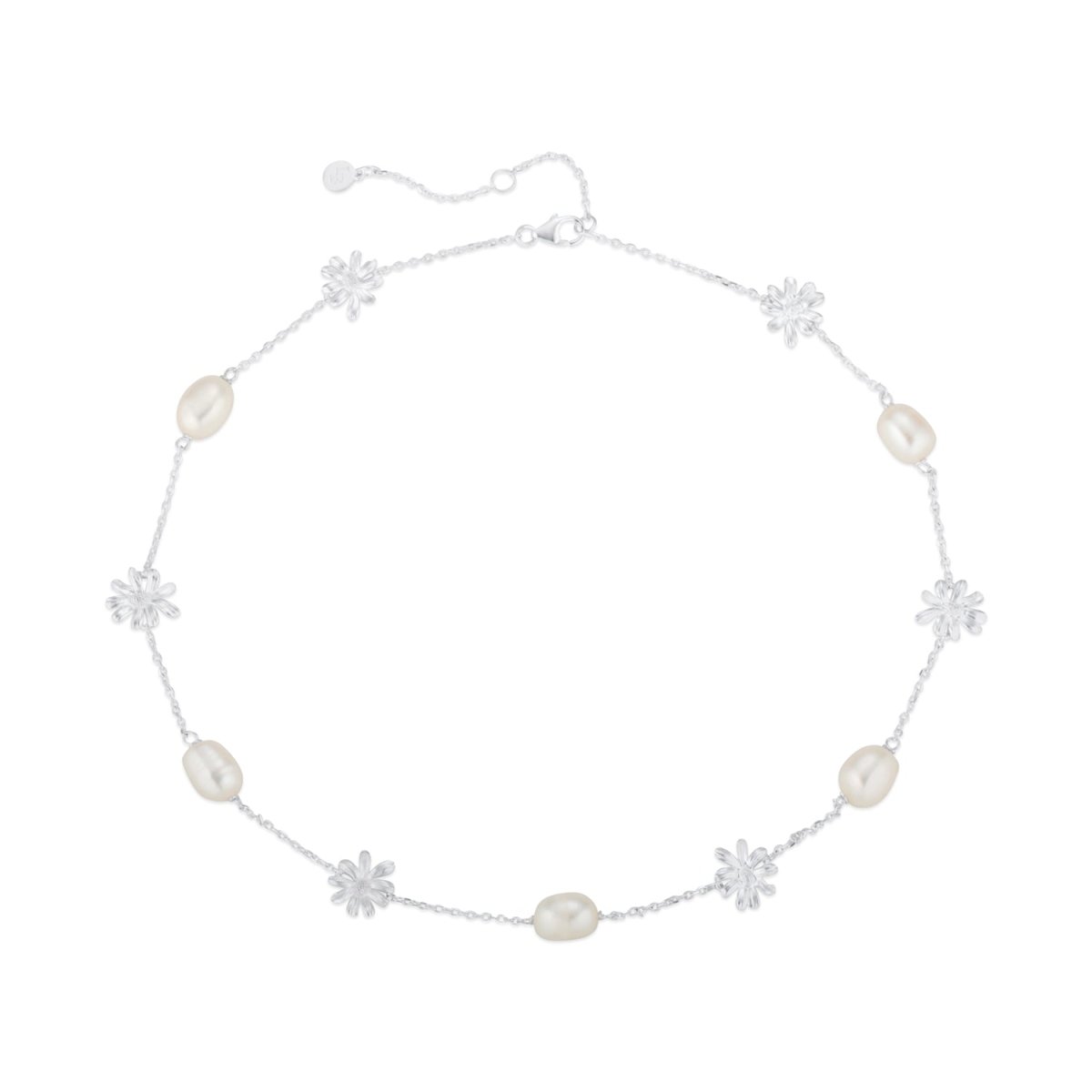 Daisy Flower and Pearl Silver Chain Necklace - Lulu B London - Timeless Jewellery
