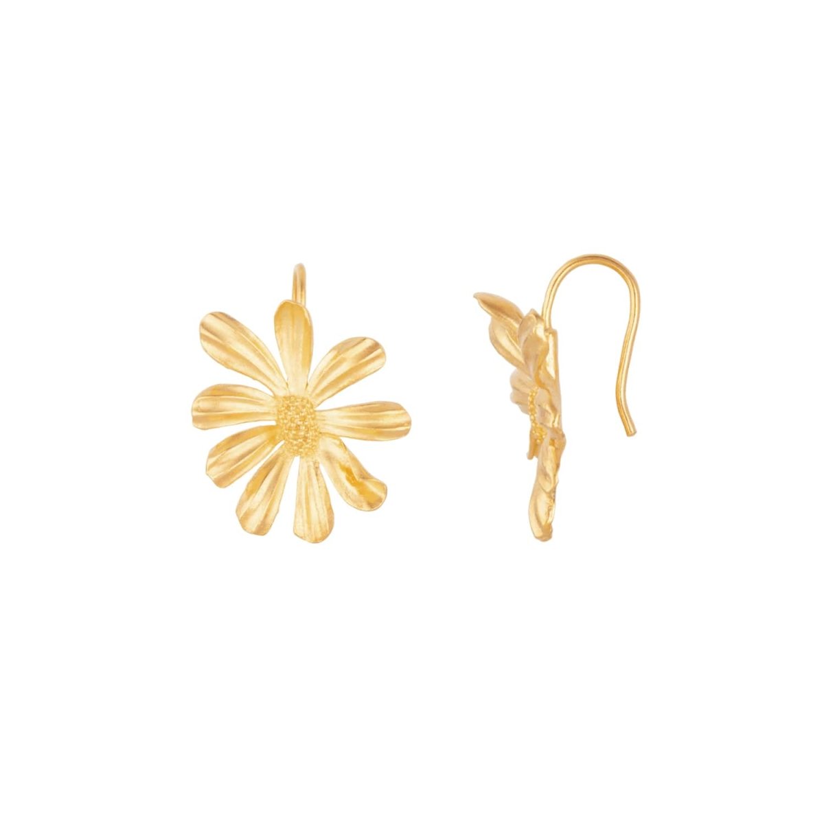 Daisy Flower Textured Gold Hook Earrings - Lulu B London - Timeless Jewellery