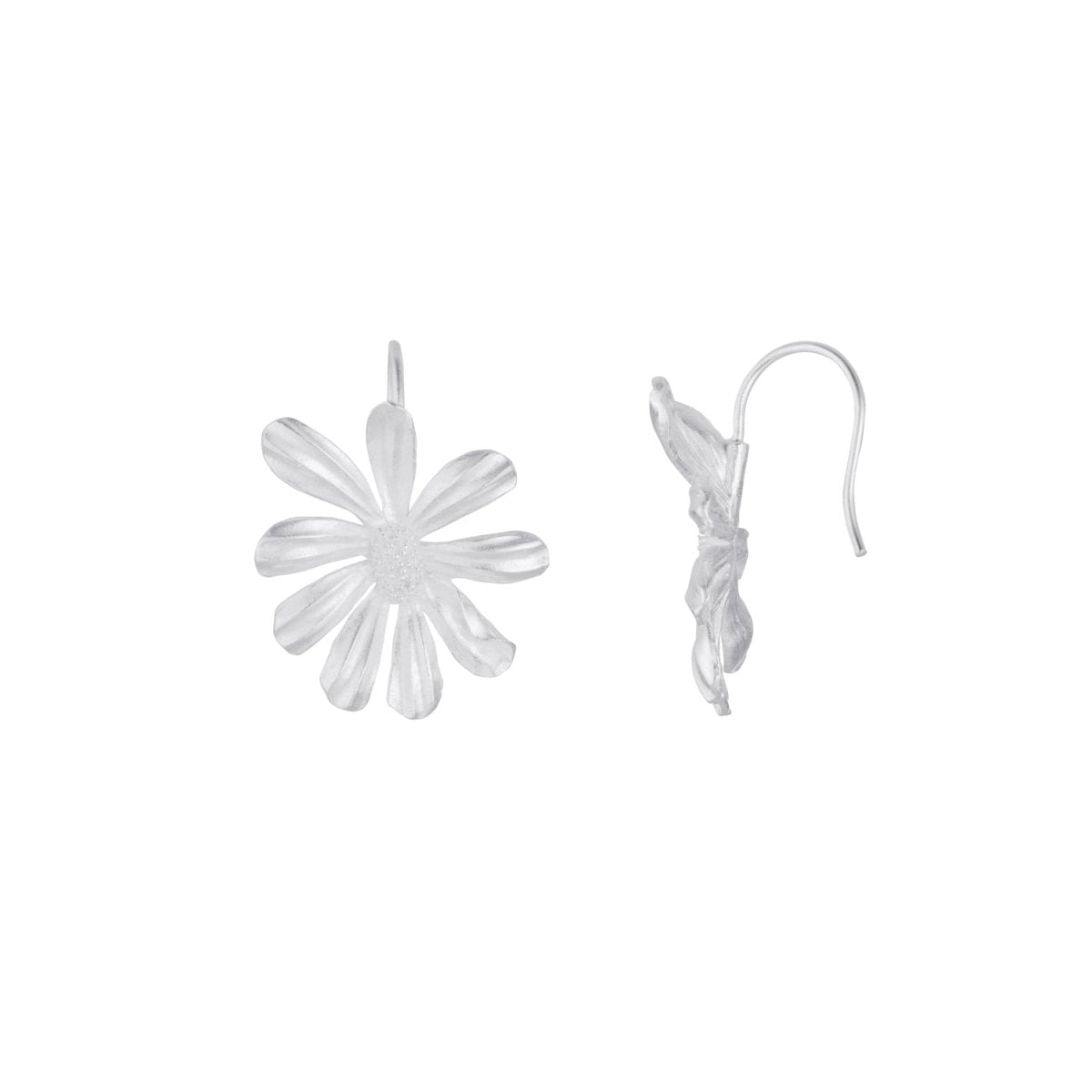 Daisy Flower Textured Silver Hook Earrings - Lulu B London - Timeless Jewellery