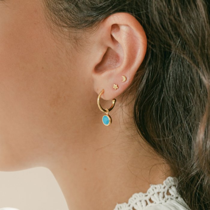 December Birthstone Gold Hoop Earrings - Turquoise (Charm sold with hoops or individually) - Lulu B Jewellery