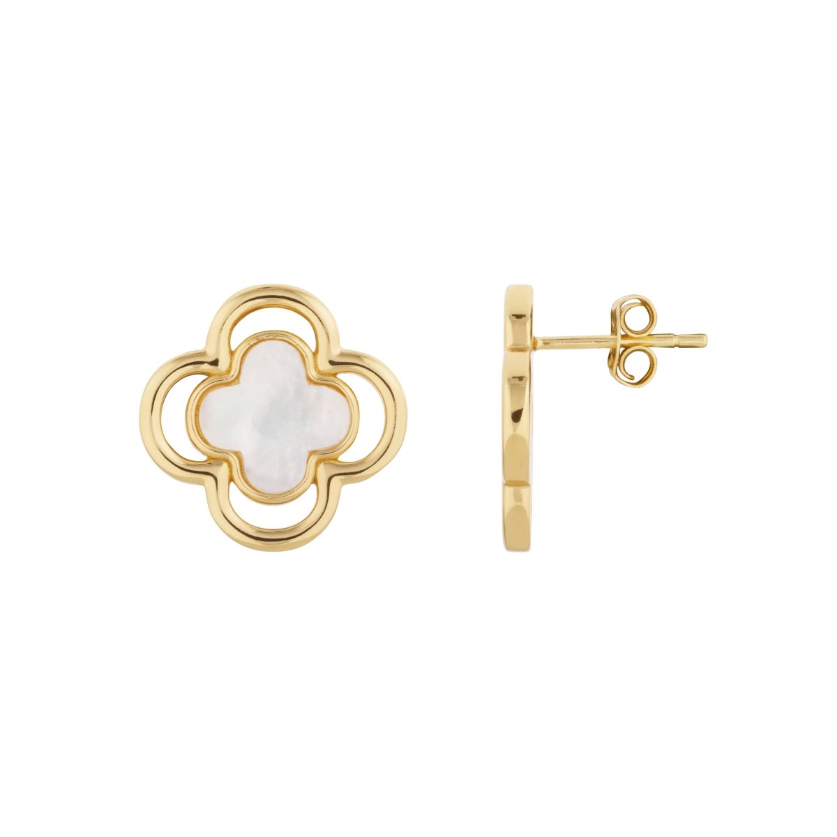 Double Clover Gold Stud Earrings with Mother of Pearl - Lulu B Jewellery