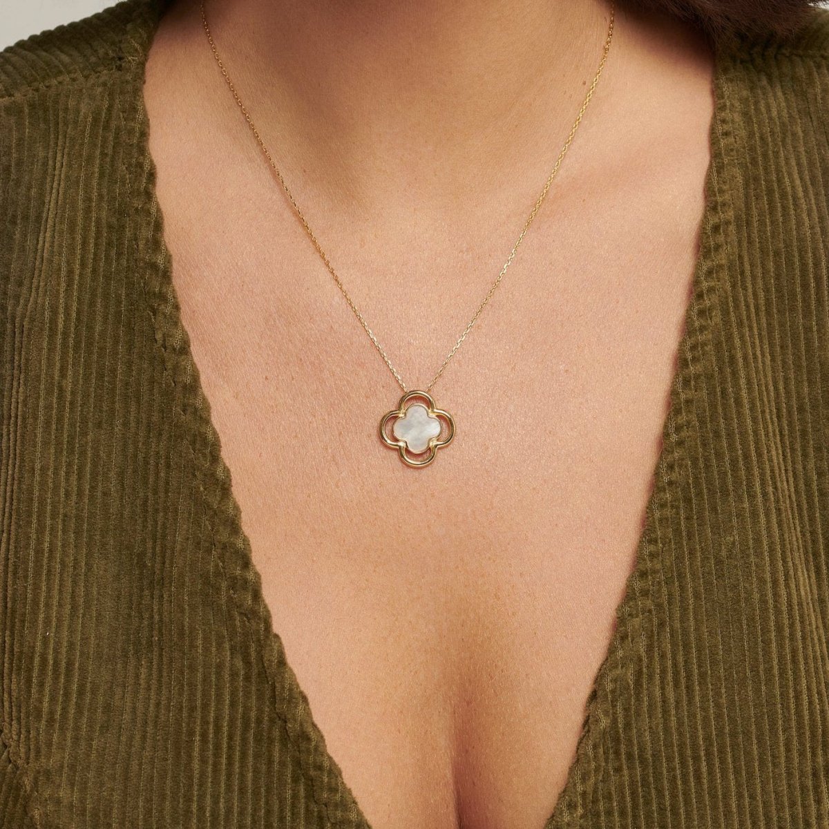 Double Clover Silver Necklace with Mother of Pearl - Lulu B Jewellery