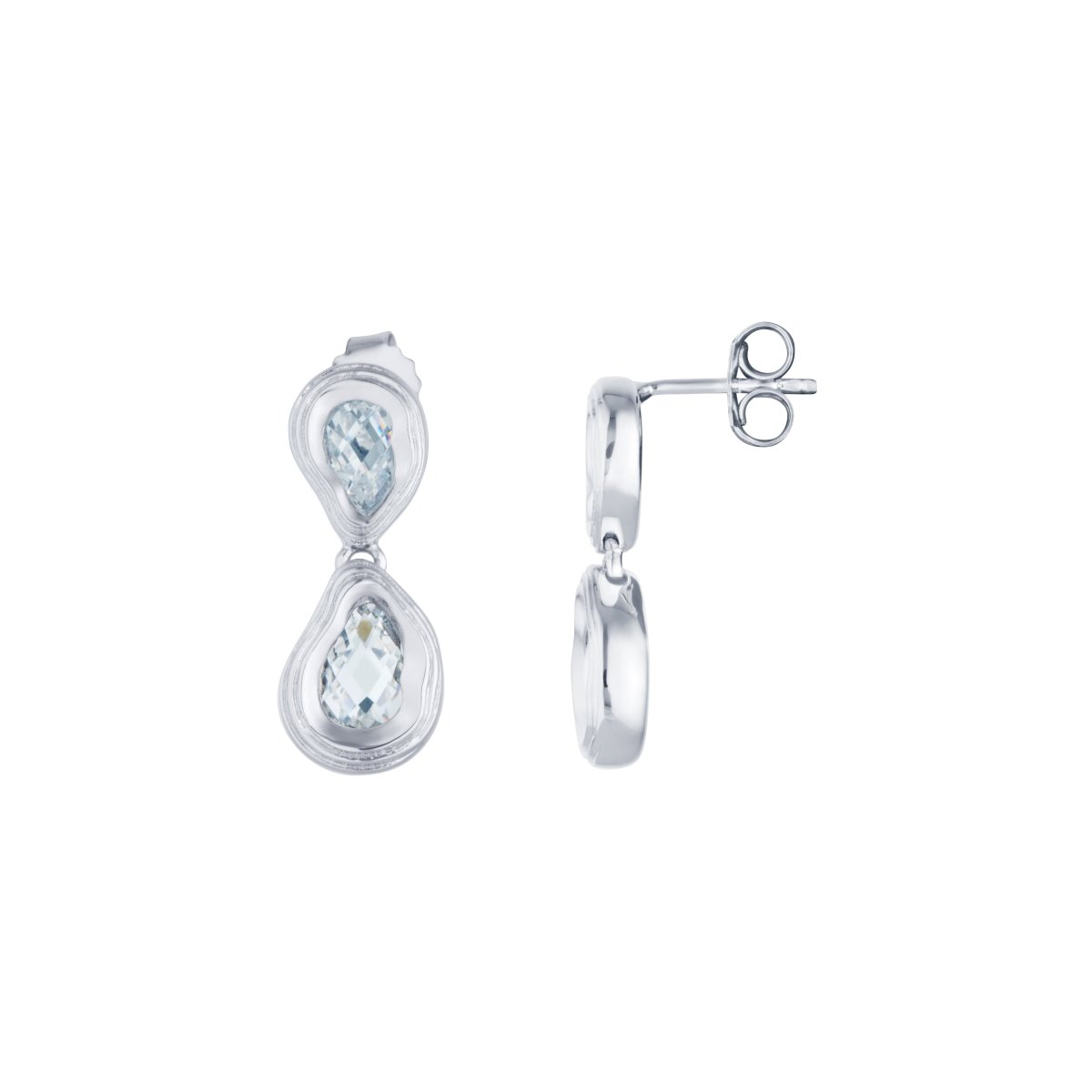 Double Teardrop Silver Stud Drop Earrings with Cubic Zirconia - Lulu B London - Timeless Jewellery