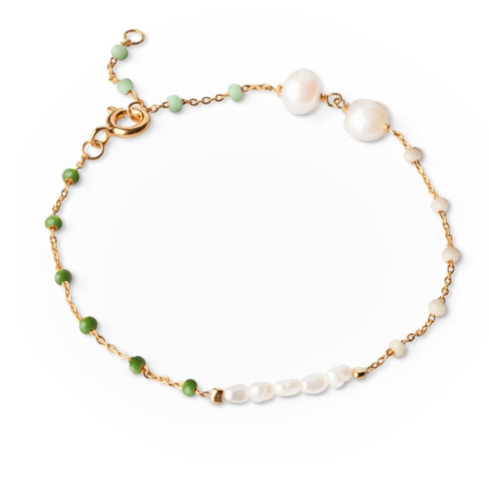 Enamel and Pearl Gold Bracelet - Mint - Lulu B Jewellery