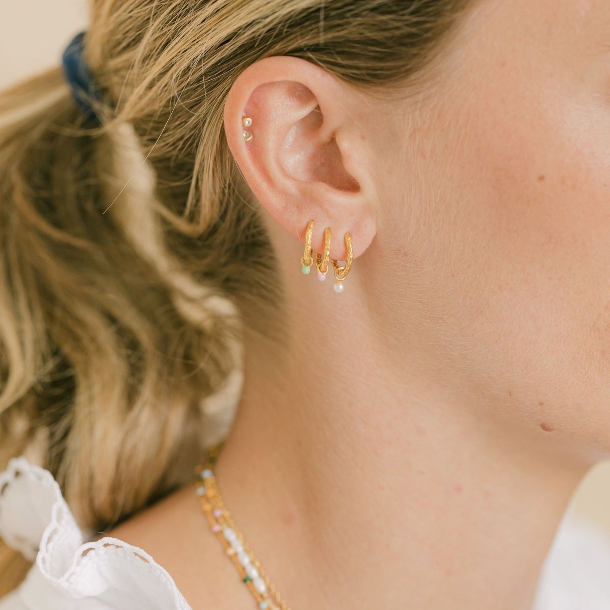 Enamel Gold Huggie Hoop Earrings - Pink - Lulu B Jewellery