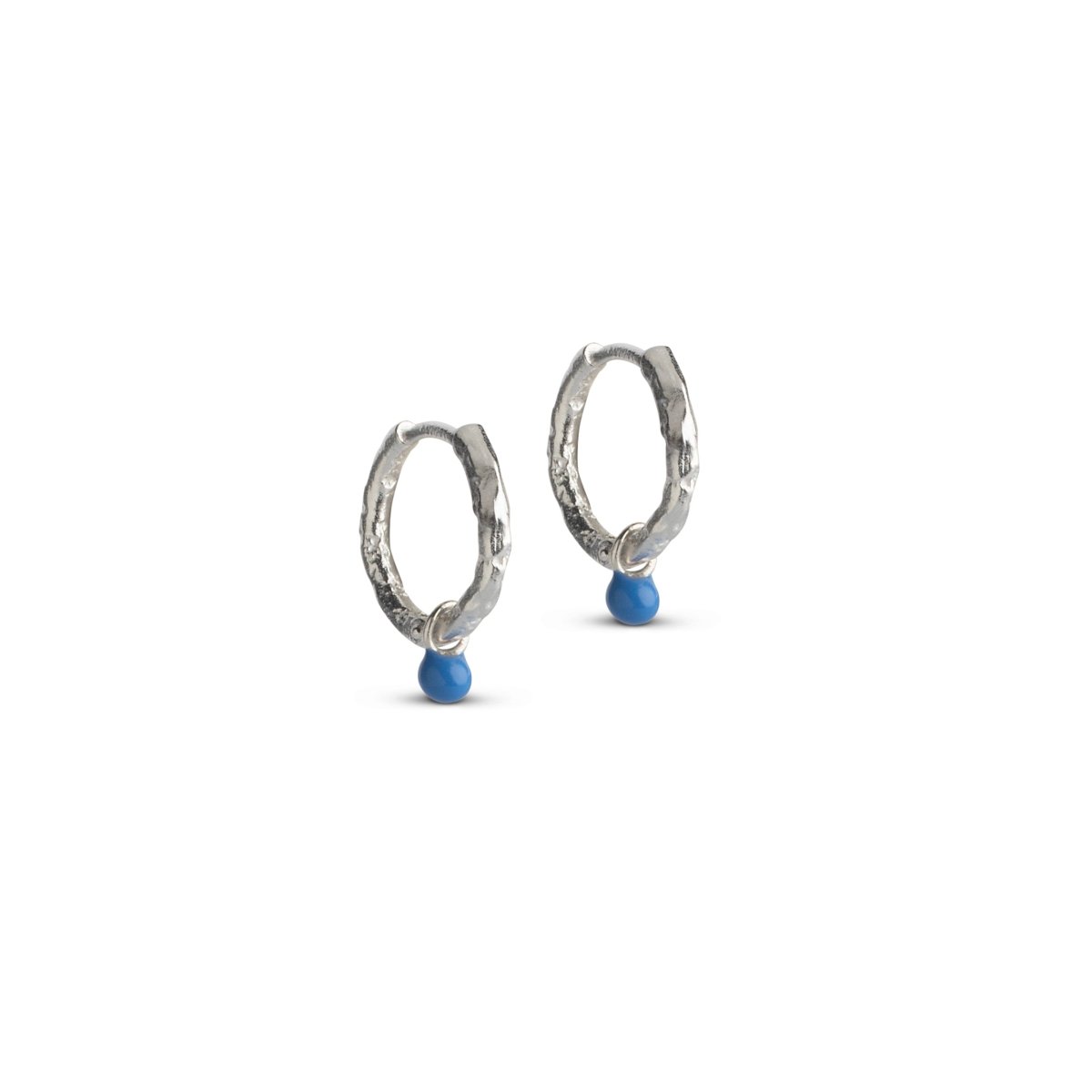 Enamel Silver Huggie Hoop Earrings - Denim - Lulu B Jewellery