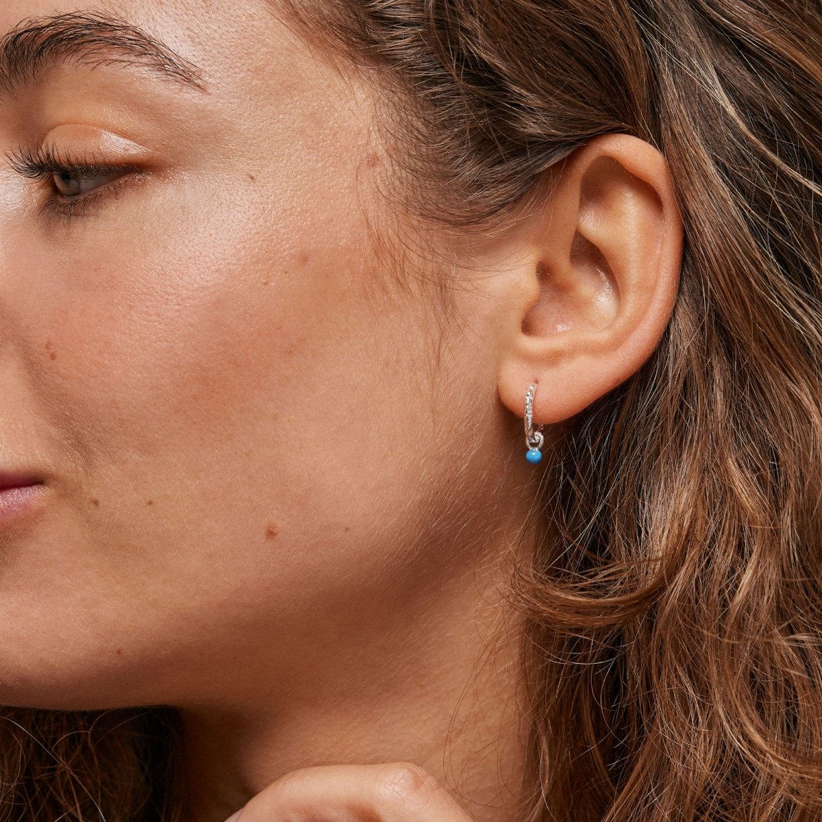 Enamel Silver Huggie Hoop Earrings - Denim - Lulu B Jewellery