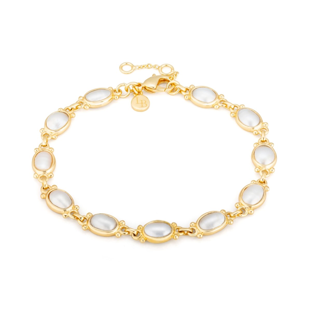 Freshwater Pearl Cabochon Gold Chain Bracelet - Lulu B Jewellery