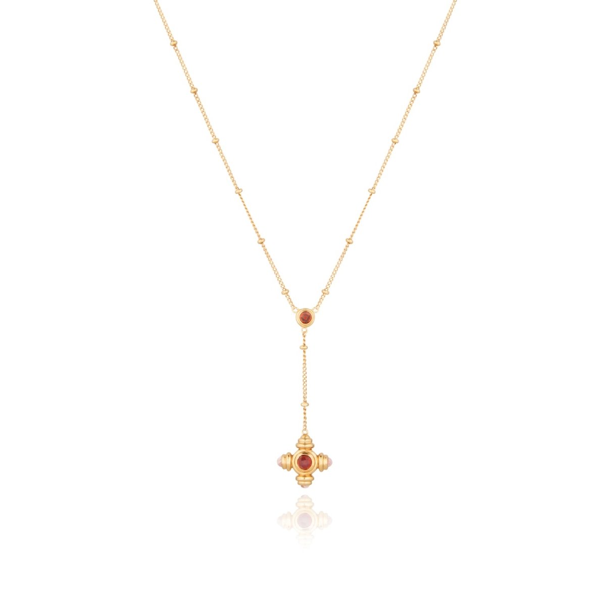 Garnet and Rhodochrosite Gold Lariat Necklace - Lulu B London - Timeless Jewellery