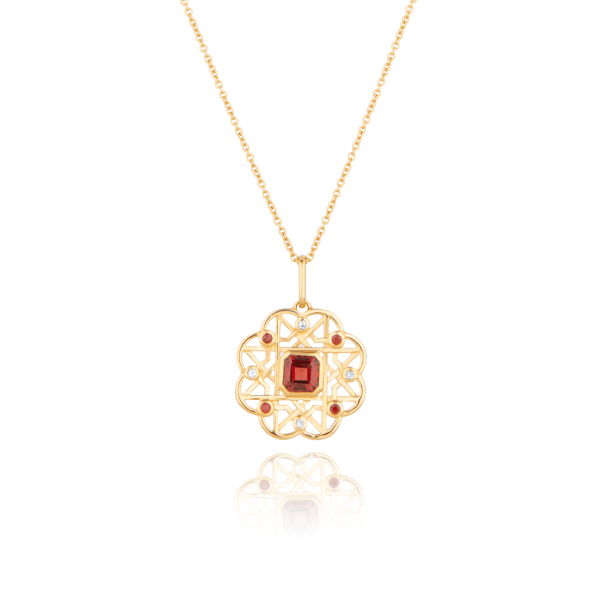Garnet Gemstone Flower Gold Necklace - Lulu B London - Timeless Jewellery