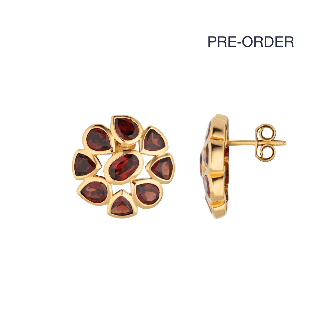 Garnet Statement Gold Stud Earrings - Lulu B London - Timeless Jewellery