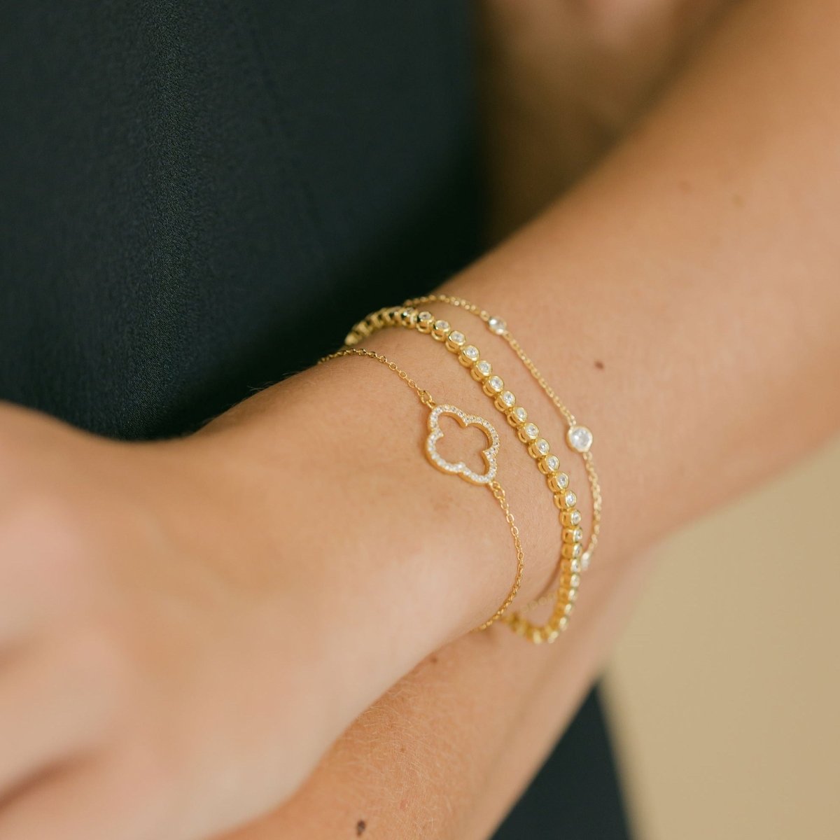 Gold Bracelet with Cubic Zirconia - Brompton - Lulu B Jewellery