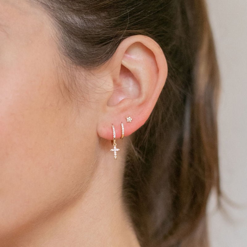 Gold Cross Hoop Earrings with Cubic Zirconia - Berkeley - Lulu B Jewellery