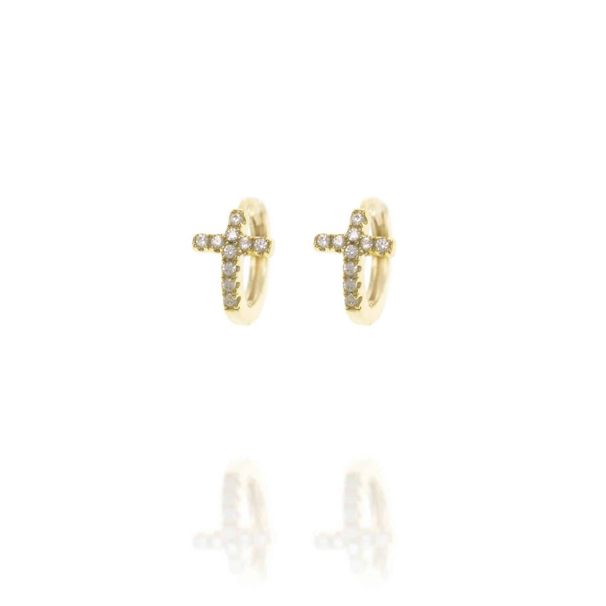 Gold Cross Huggie Hoop Earrings with Cubic Zirconia - Lulu B Jewellery