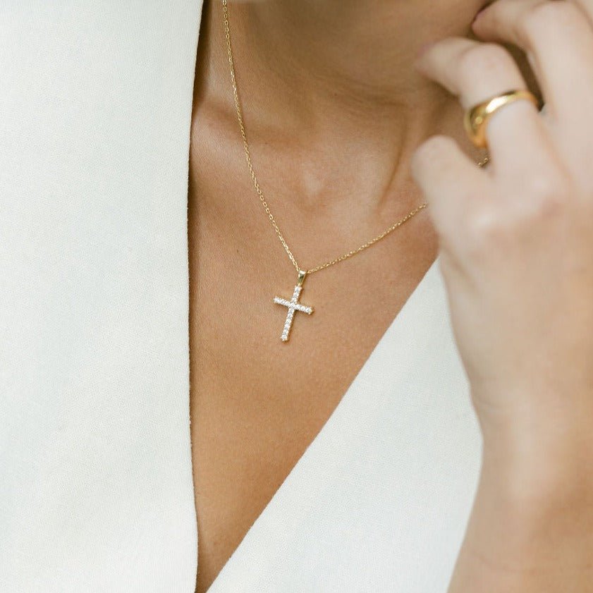 Gold Cross Necklace with Cubic Zirconia - Lulu B Jewellery