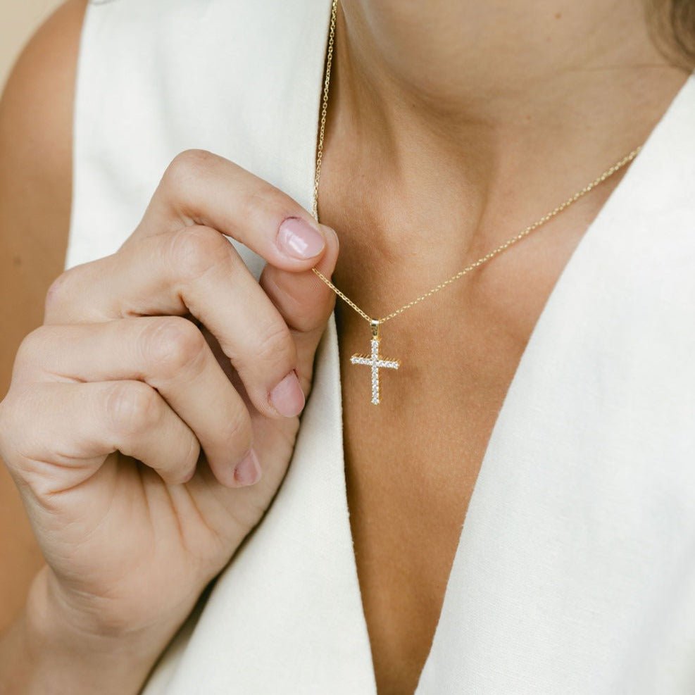 Gold Cross Necklace with Cubic Zirconia - Lulu B Jewellery