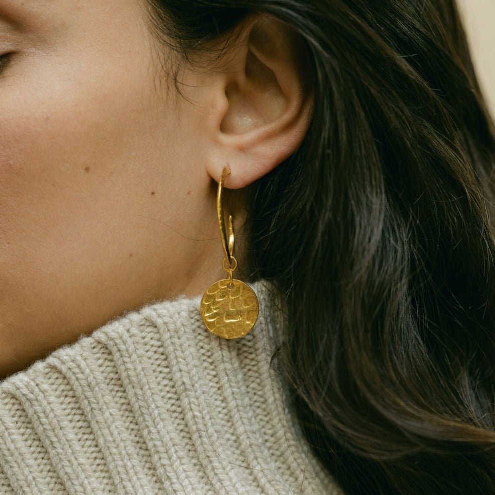 Gold Hoop Earrings with Coin - Harper - Lulu B Jewellery