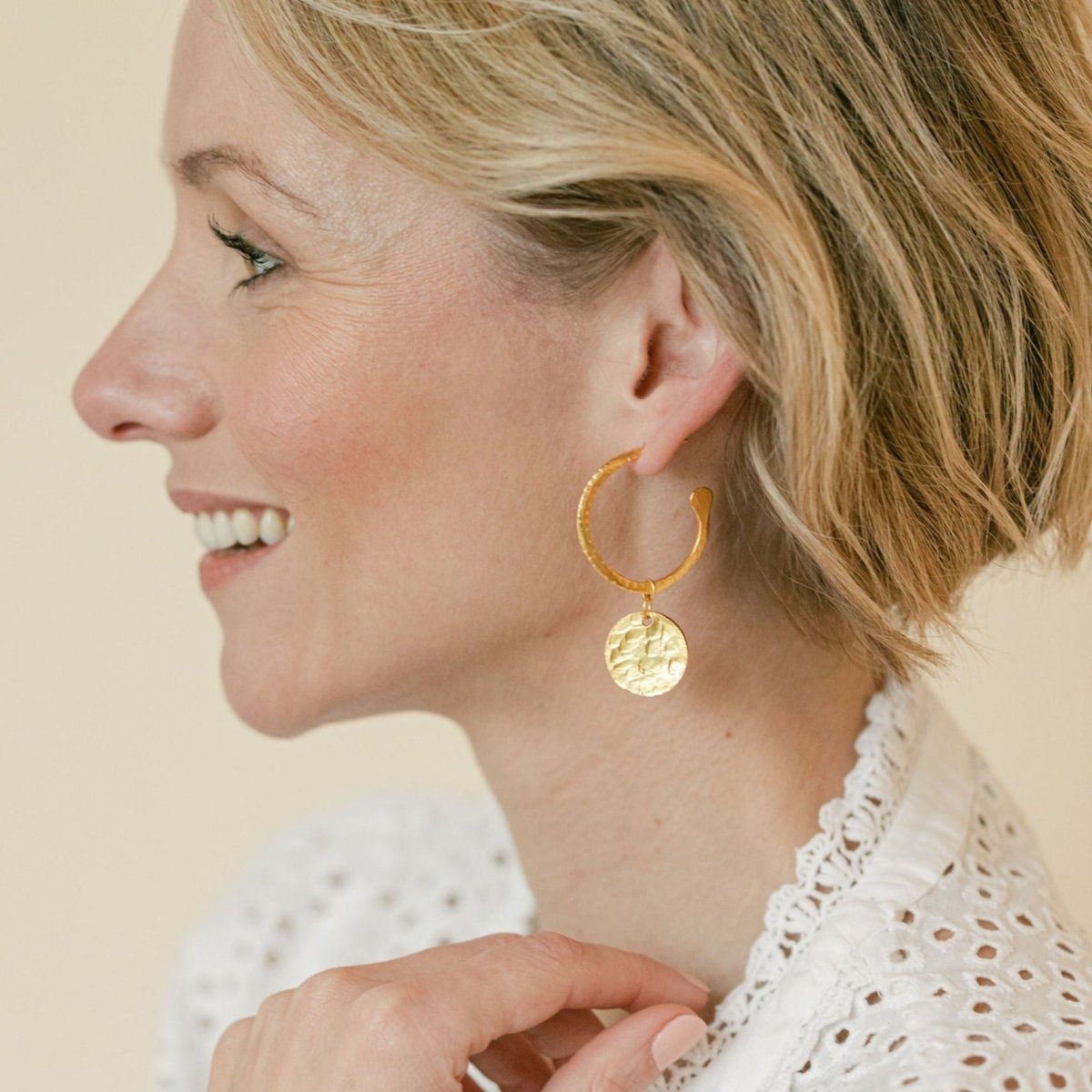 Gold Hoop Earrings with Coin - Harper - Lulu B Jewellery