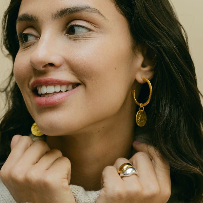 Gold Hoop Earrings with Coin - Harper - Lulu B Jewellery