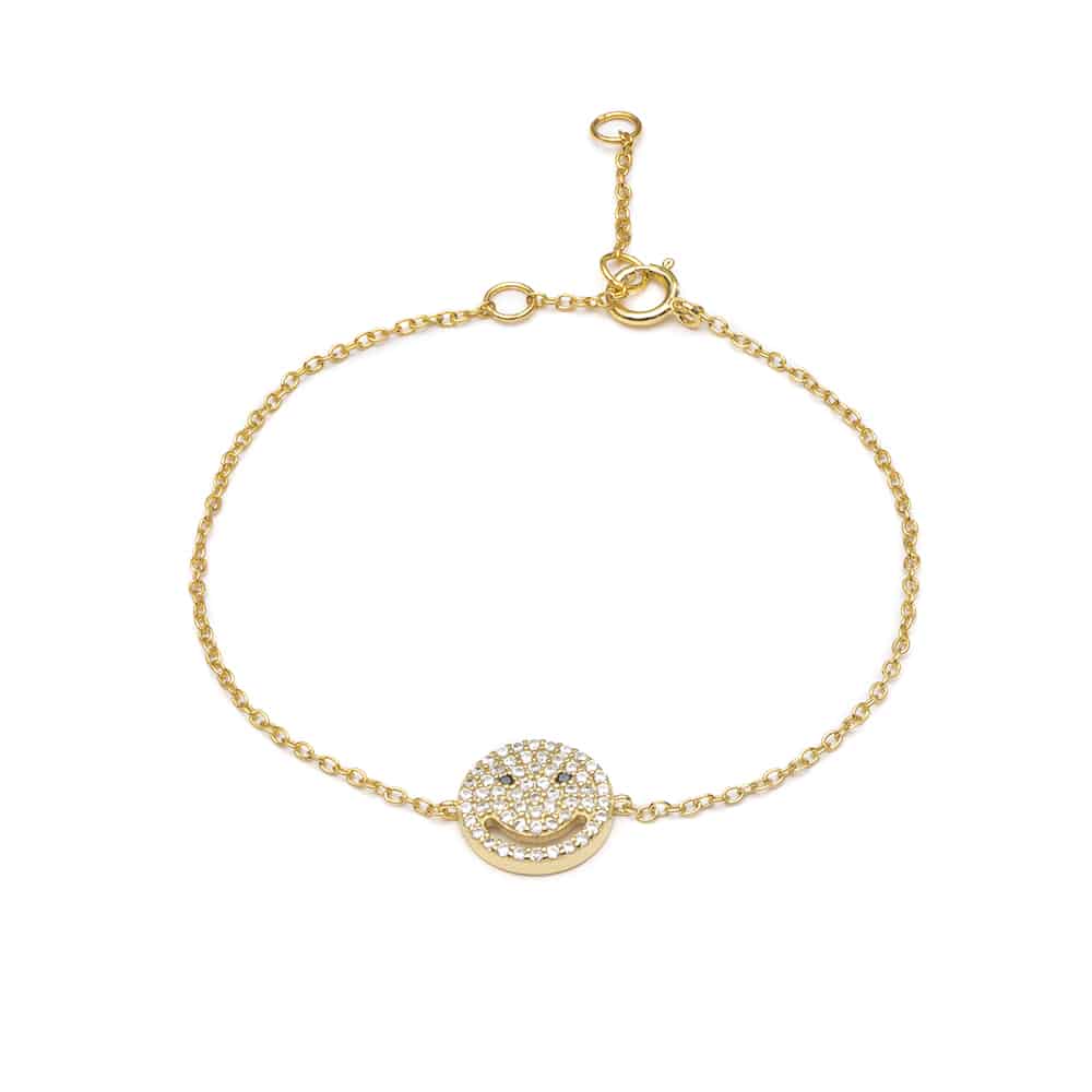 Gold Smiley Bracelet with Cubic Zirconia - Lulu B Jewellery