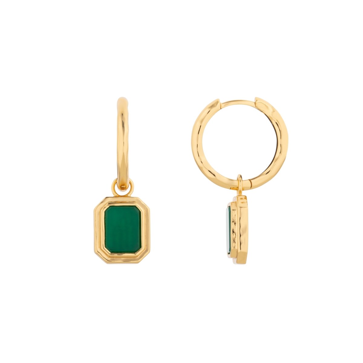 Green Agate Rectangular Gold Charm Hoop Earrings - Lulu B Jewellery