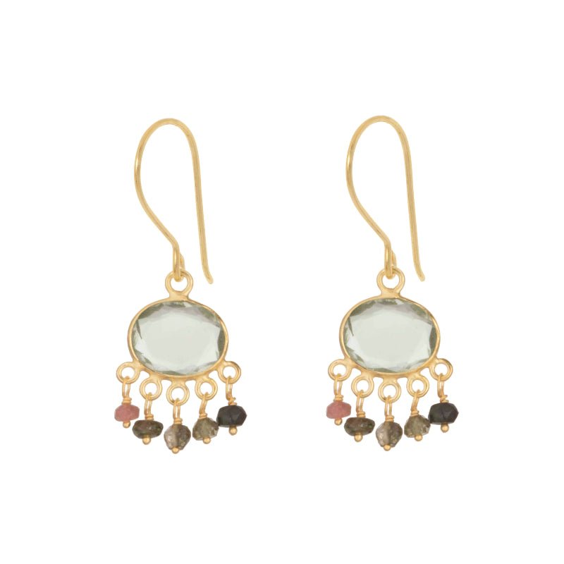 Green Amethyst Gold Drop Earrings with Tourmaline - Isla - Lulu B Jewellery