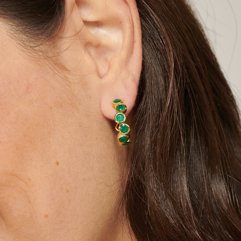 Green Onyx Gold Hoop Earrings - Lulu B Jewellery