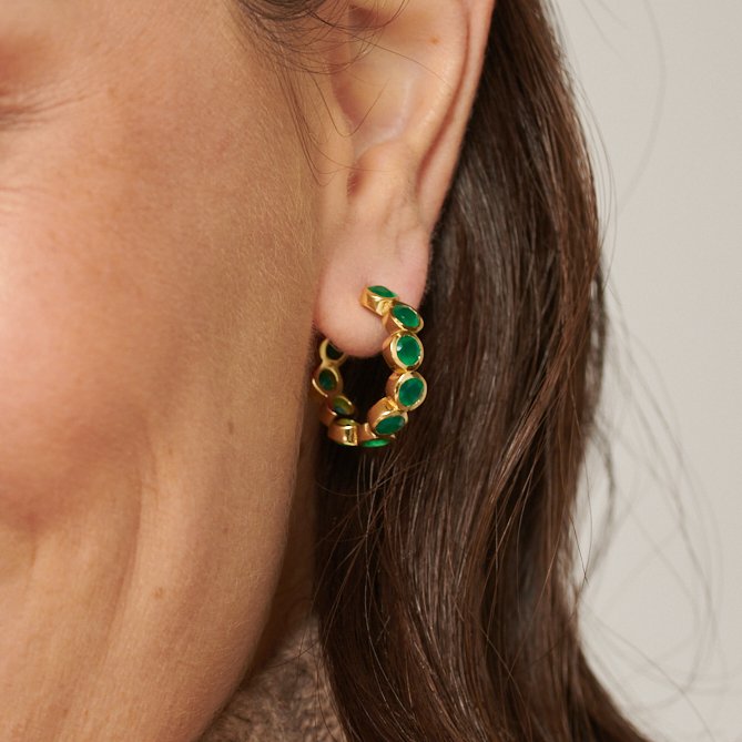 Green Onyx Gold Hoop Earrings - Lulu B Jewellery