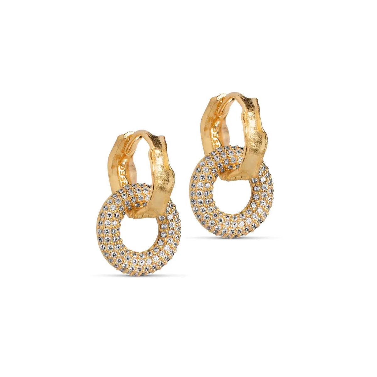 Hammered Gold Hoop Earrings with Pavé Drop - Eloise - Lulu B Jewellery