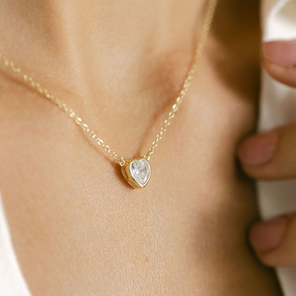 Heart Gold Necklace with Cubic Zirconia - Lulu B Jewellery