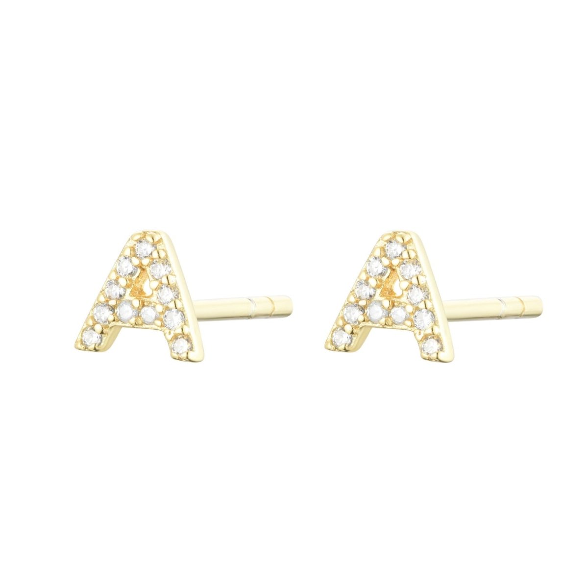 Initial Mini Stud Gold Earring with Cubic Zirconia (Sold Individually) - Lulu B Jewellery