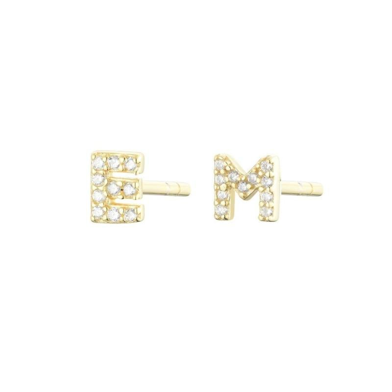 Initial Mini Stud Gold Earring with Cubic Zirconia (Sold Individually) - Lulu B Jewellery