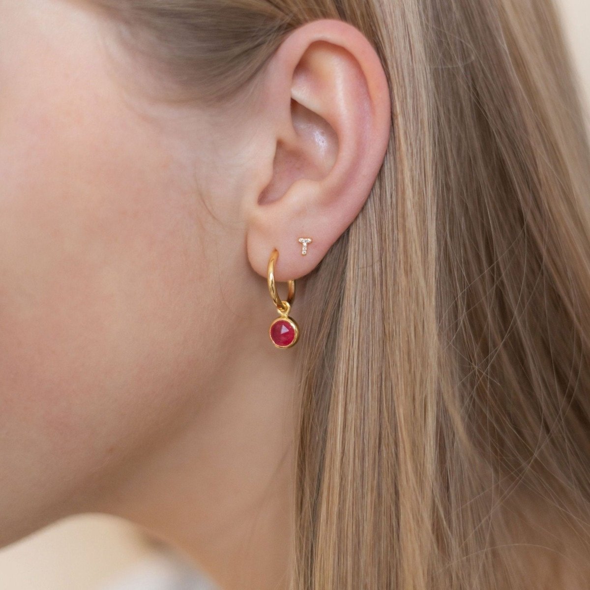 Initial Mini Stud Gold Earring with Cubic Zirconia (Sold Individually) - Lulu B Jewellery