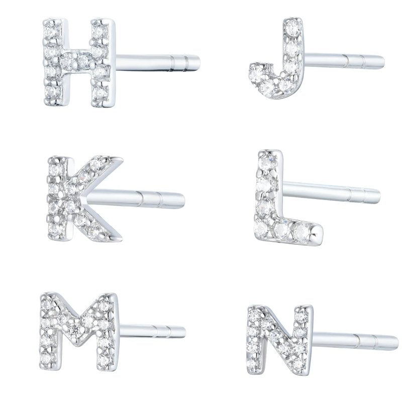 Initial Mini Stud Silver Earring with Cubic Zirconia (Sold Individually) - Lulu B Jewellery