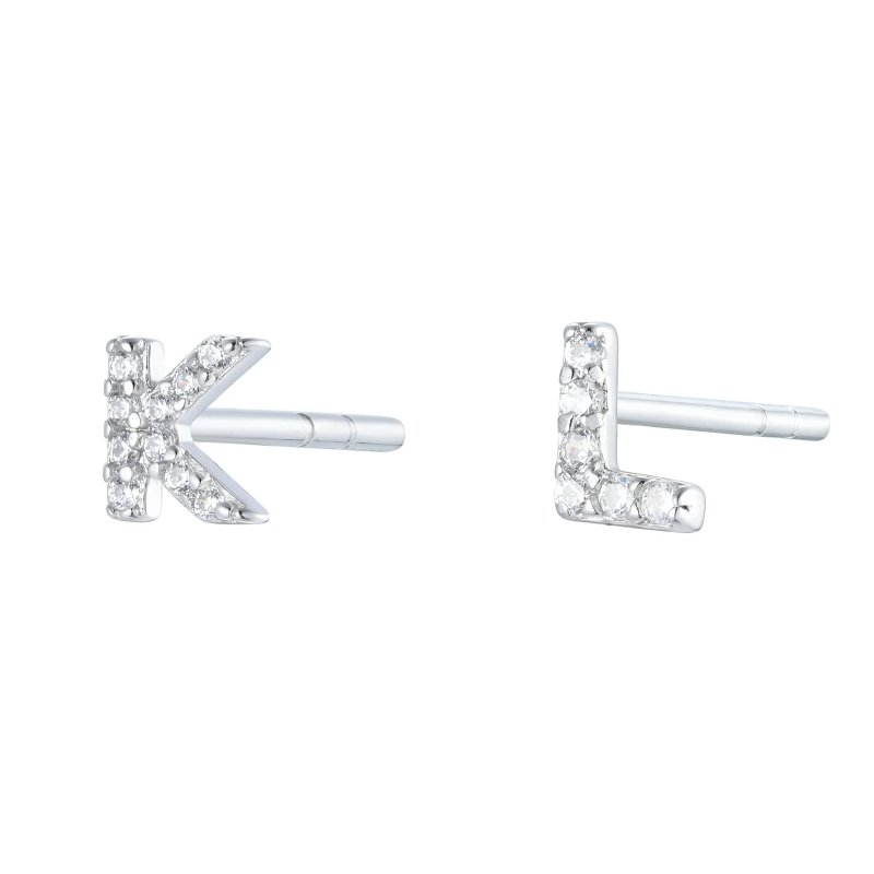 Initial Mini Stud Silver Earring with Cubic Zirconia (Sold Individually) - Lulu B Jewellery