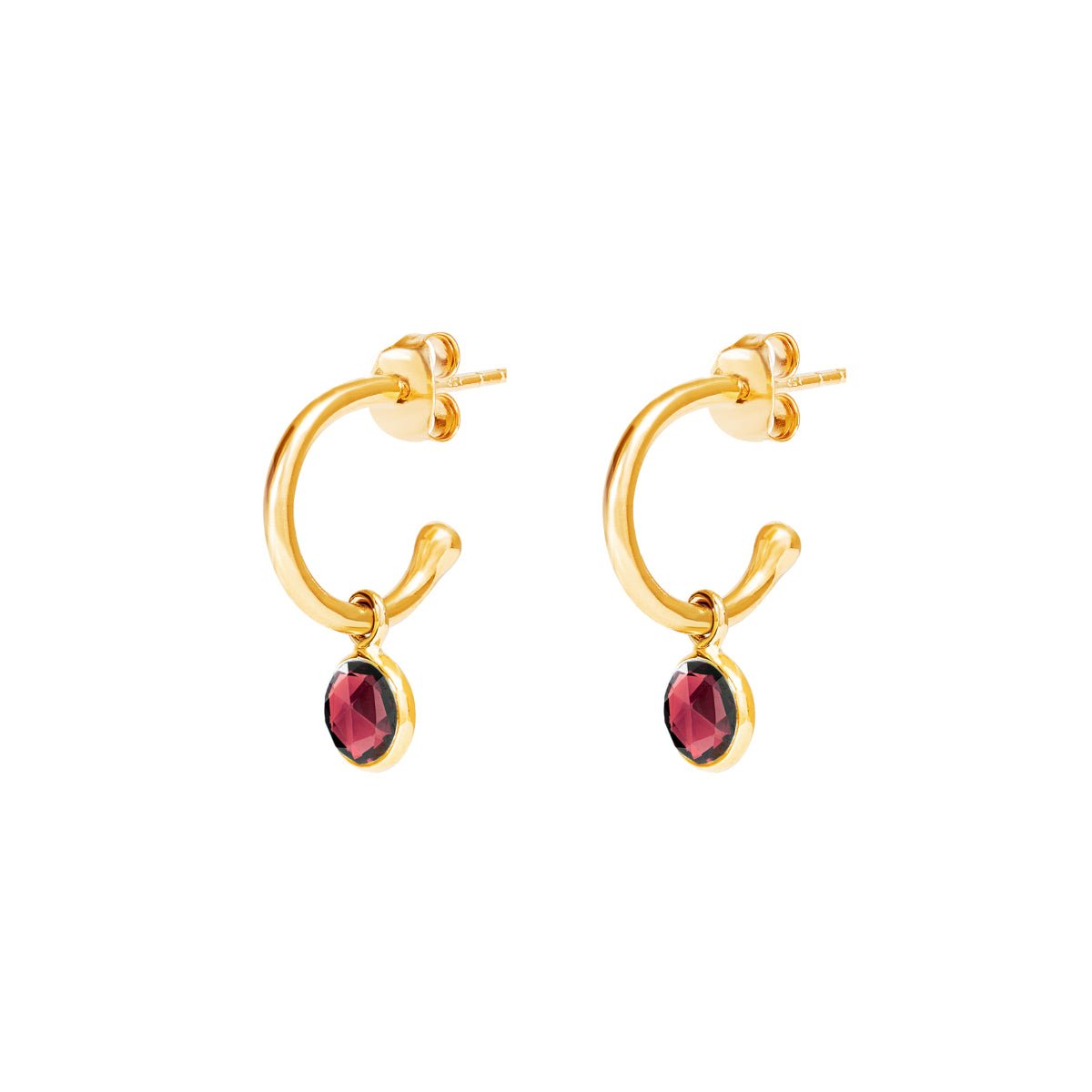 January Birthstone Gold Hoop Earrings - Garnet (Charm sold with hoops or individually) - Lulu B Jewellery