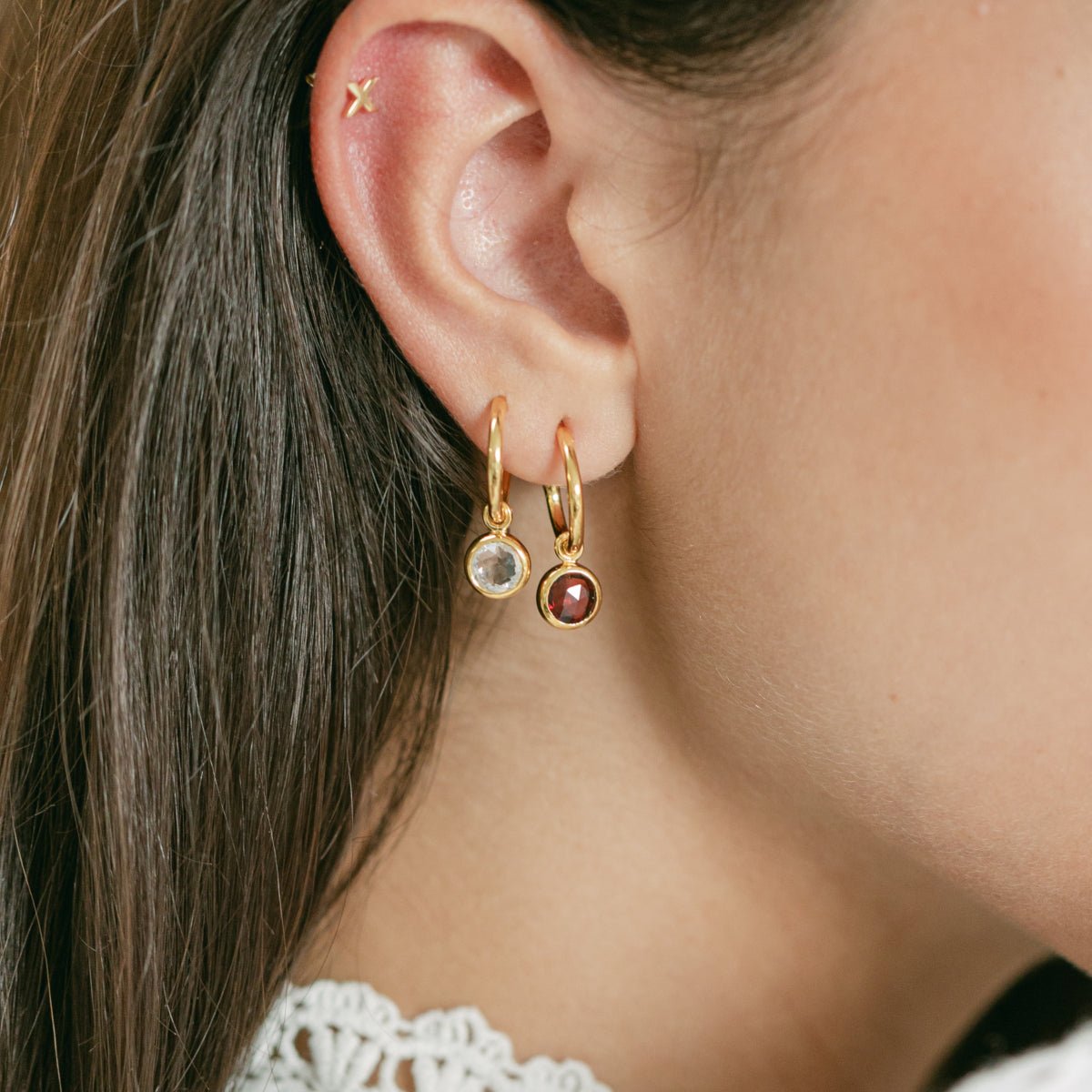 January Birthstone Gold Hoop Earrings - Garnet (Charm sold with hoops or individually) - Lulu B Jewellery