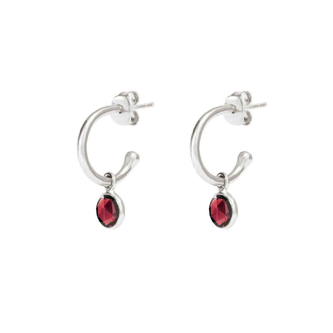 January Birthstone Silver Hoop Earrings - Garnet (Charm sold with hoops or individually) - Lulu B Jewellery