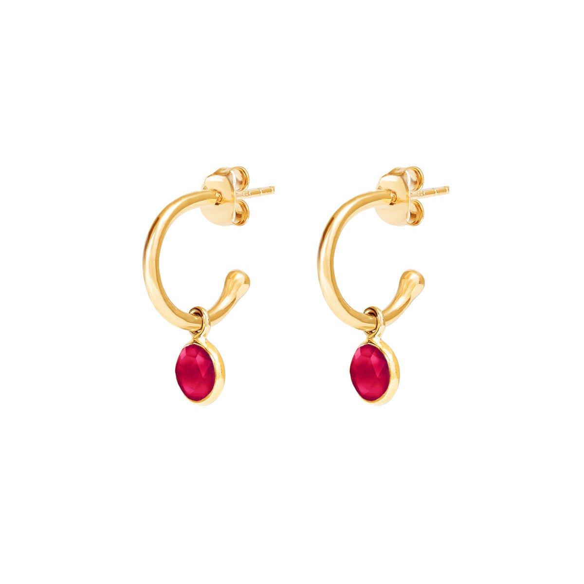 July Birthstone Gold Hoop Earrings - Ruby (Charm sold with hoops or individually) - Lulu B Jewellery