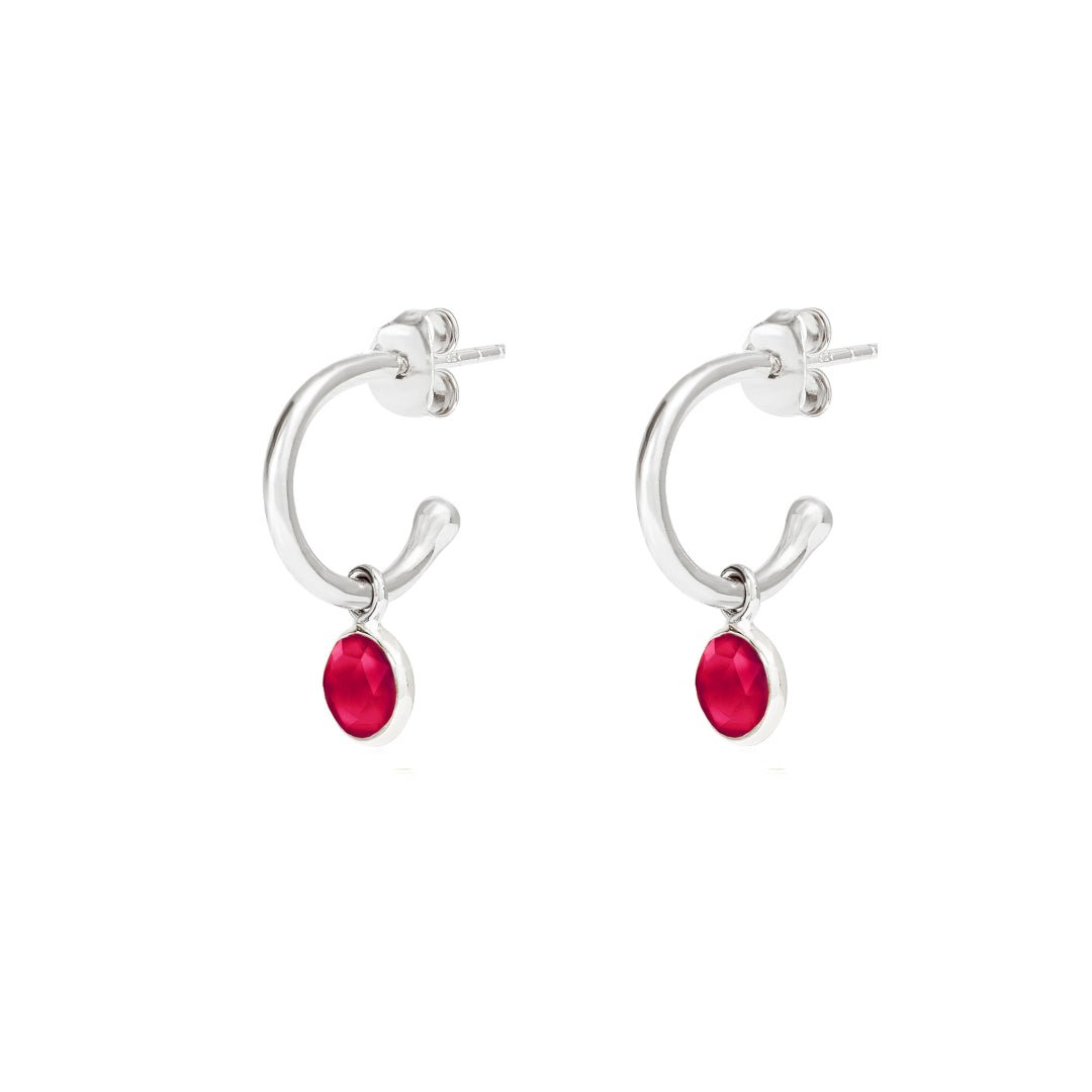 July Birthstone Silver Hoop Earrings - Ruby (Charm sold with hoops or individually) - Lulu B Jewellery