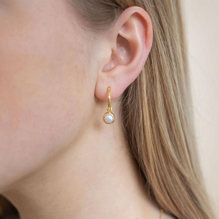 June Birthstone Gold Hoop Earrings - Pearl (Charm sold with hoops or individually) - Lulu B Jewellery