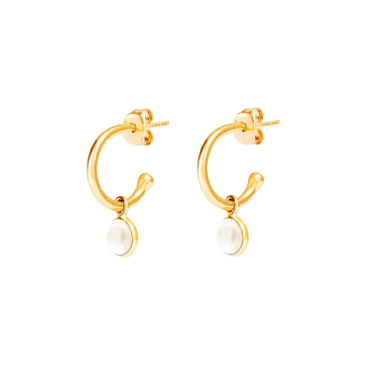 June Birthstone Gold Hoop Earrings - Pearl (Charm sold with hoops or individually) - Lulu B Jewellery